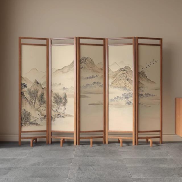 需定制新中式现代简约山水实木屏风隔断客厅遮挡折叠移动入户玄家