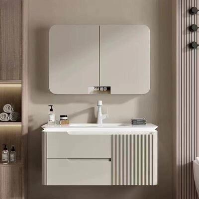 奶油风橡木浴室柜组合陶瓷一体盆折叠风水镜柜洗漱洗手柜组合法式