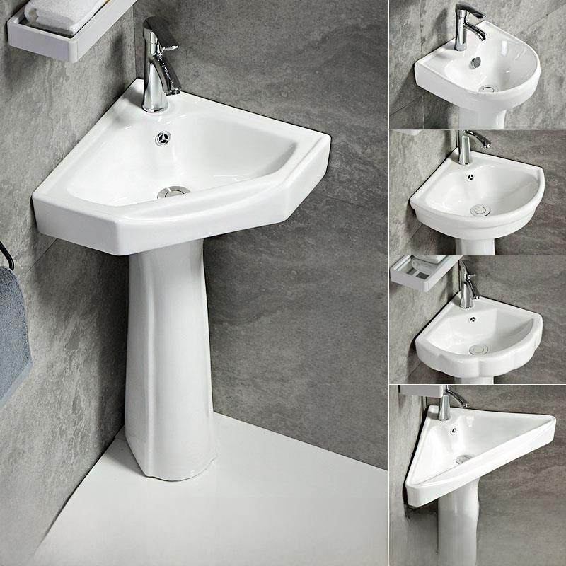 立柱式洗脸盆陶瓷落地洗手盆转角三角卫生间小户型迷你阳台洗漱盘