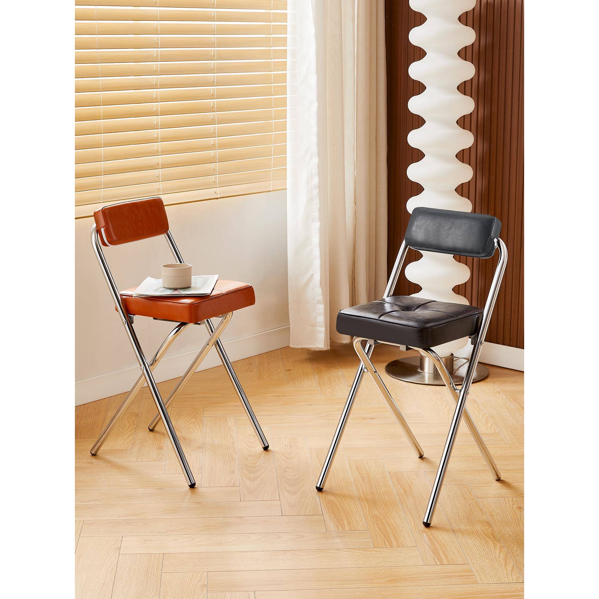 需定制中古风吧台椅折叠高凳55cm高设计师复古岛台家用高脚椅咖啡