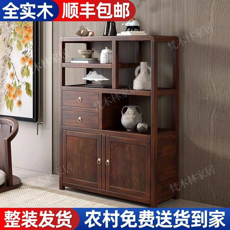 需定制全实木新中式博古架餐边柜子客厅茶水柜台茶叶柜茶边置物小