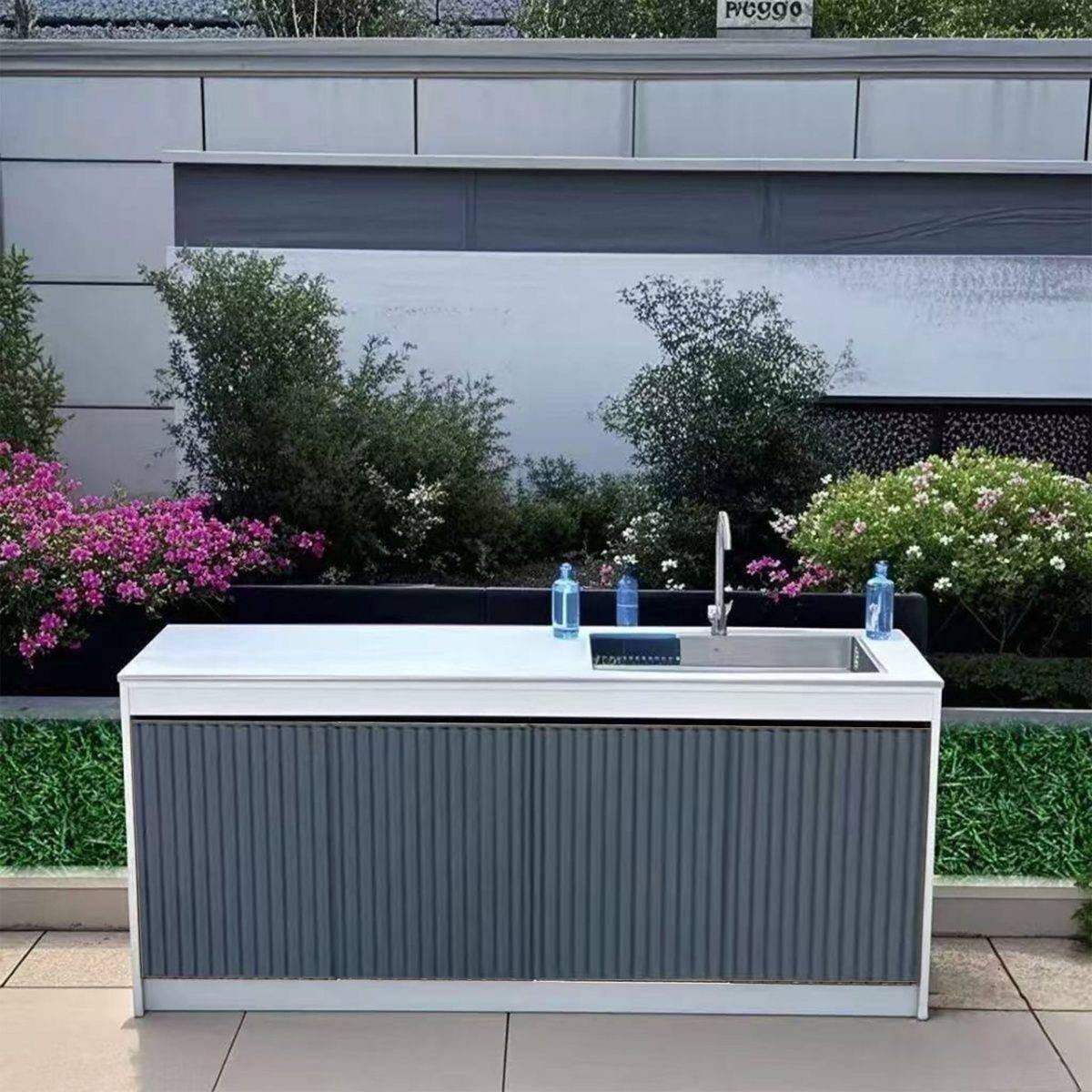 需定制户外铝合金柜洗手台别墅全铝合金格栅门花园洗手盆收纳柜操