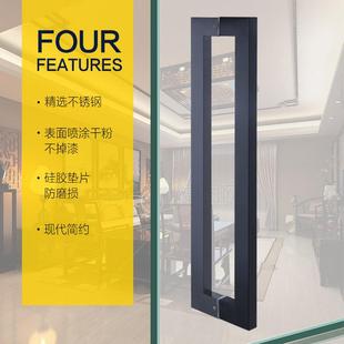 加厚玻璃门拉手无指纹黑拉丝方管不锈钢门把手木门移门扶手 包邮