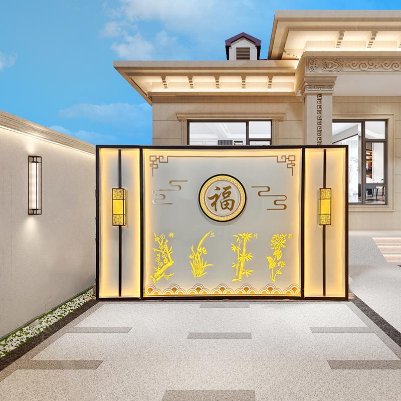 新中式影壁墙定制咖色别墅院子小区园林庭院入户隔断墙屏风背景墙
