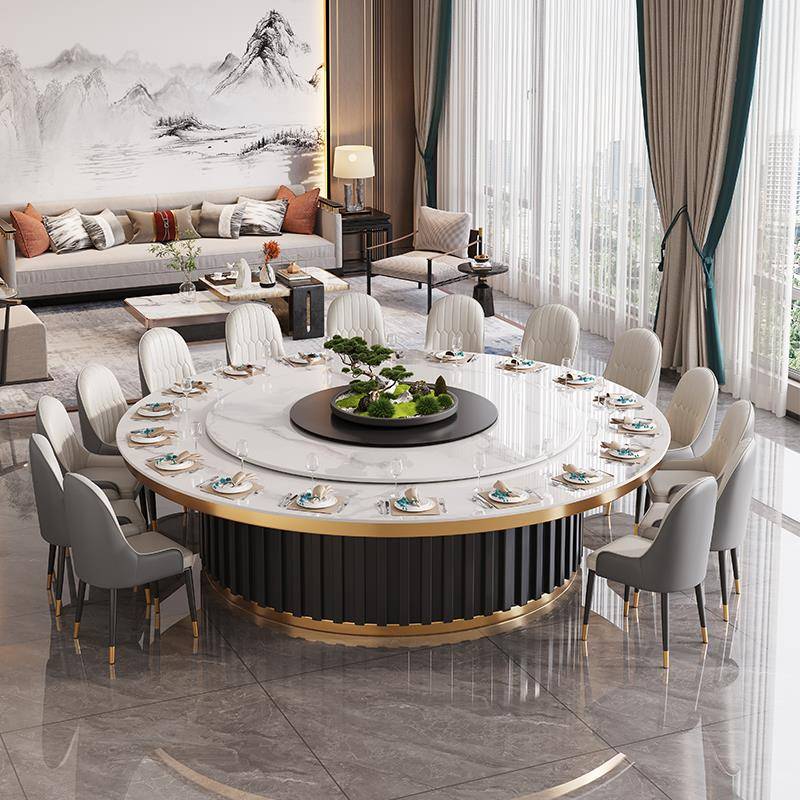 需定制酒店圆桌餐厅吃饭桌子10人位餐饮专用商用圆形岩板餐桌椅20