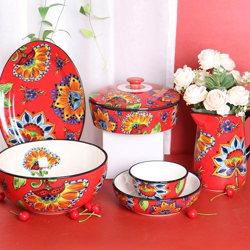 创意大师如火如荼碗陶瓷盘子餐具面碗早餐杯带盖汤碗新款鱼盘