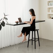 侘寂风碳化白蜡木吧台桌悬浮靠墙长条桌阳台休闲高脚桌