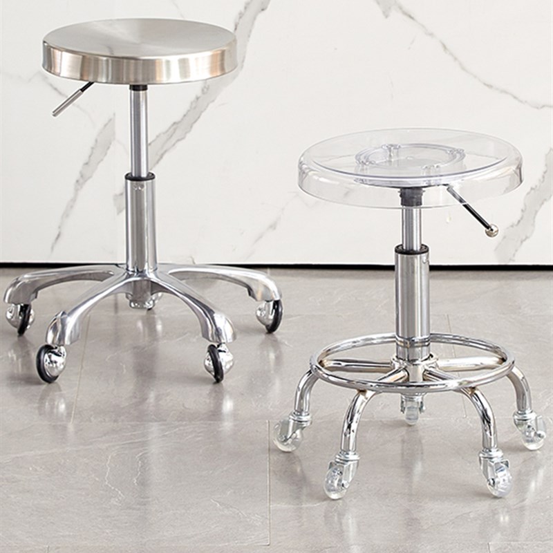 亚克力美容美发升降旋转滑轮凳不锈钢大工凳不缠发美容剪发理发凳
