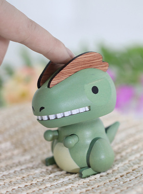 森活木趣车载摇头摆件中控台汽车车内饰品实木木质弹簧恐龙公仔