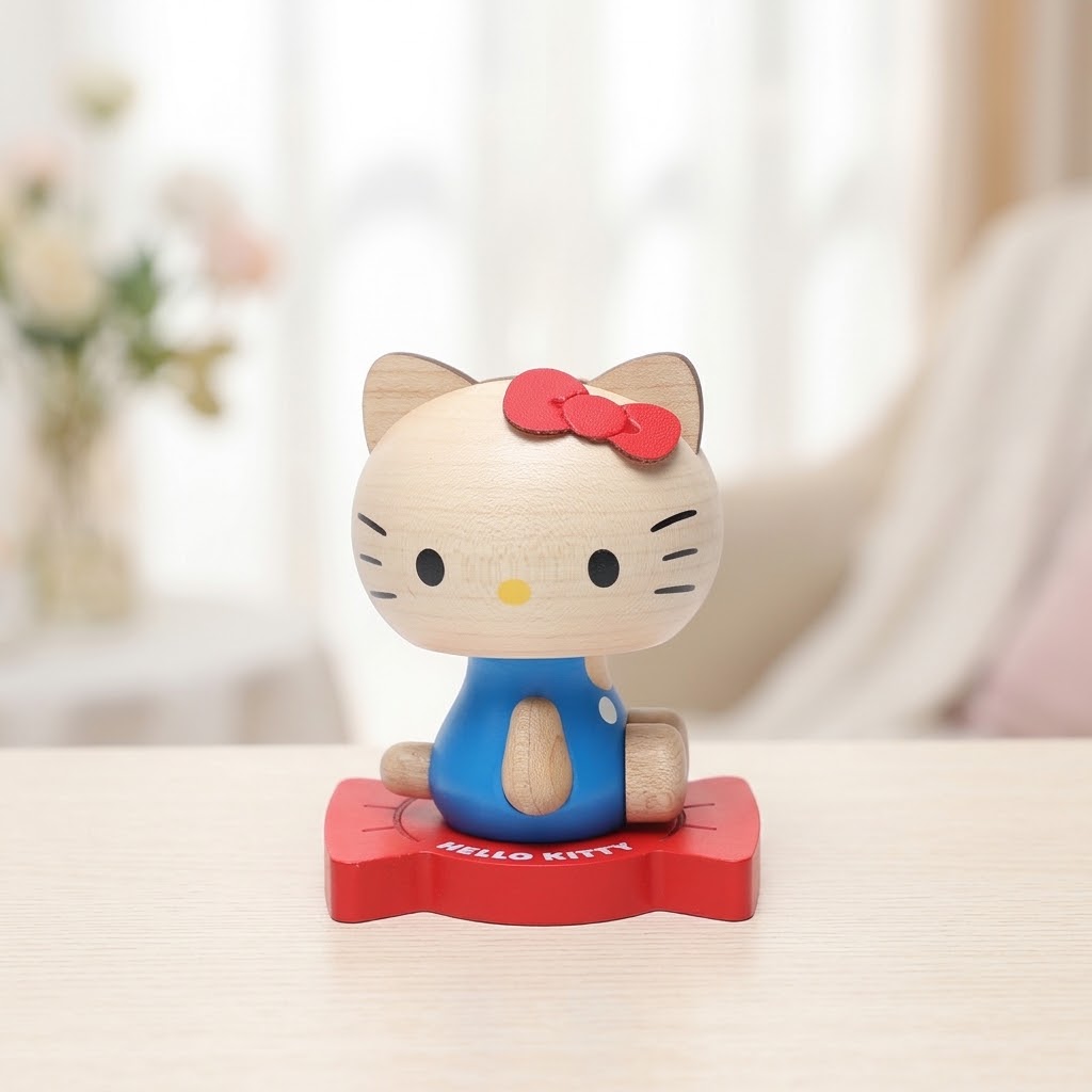森活木趣木质HelloKitty桌面车载饰品中控台车内弹簧摇头晃脑摆件图片