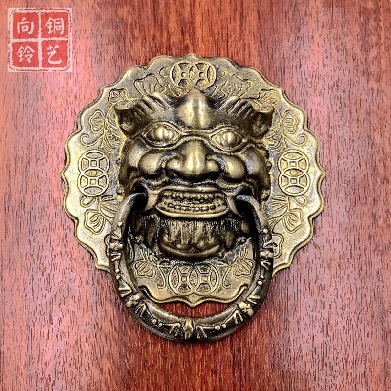 中式仿古大门拉手纯铜虎头狮子头兽头门环复古老式门铜把手拉环