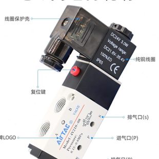 08电磁控制阀220v气阀24V换向阀二位五通 亚德客气动电磁阀4v210