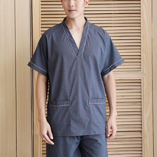 浴衣按摩家居睡衣不起摺大码 汗蒸服男苎麻足疗情侣女款 洗浴温泉