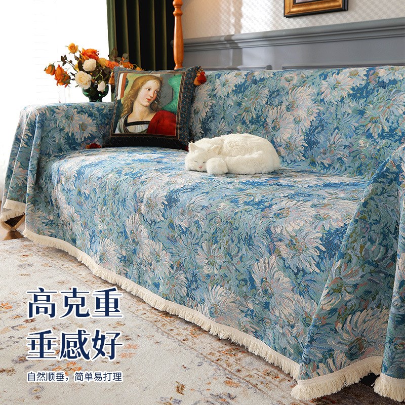 新款美式复古沙发盖布轻奢方面麻流苏沙发套罩四季通用全盖沙发巾