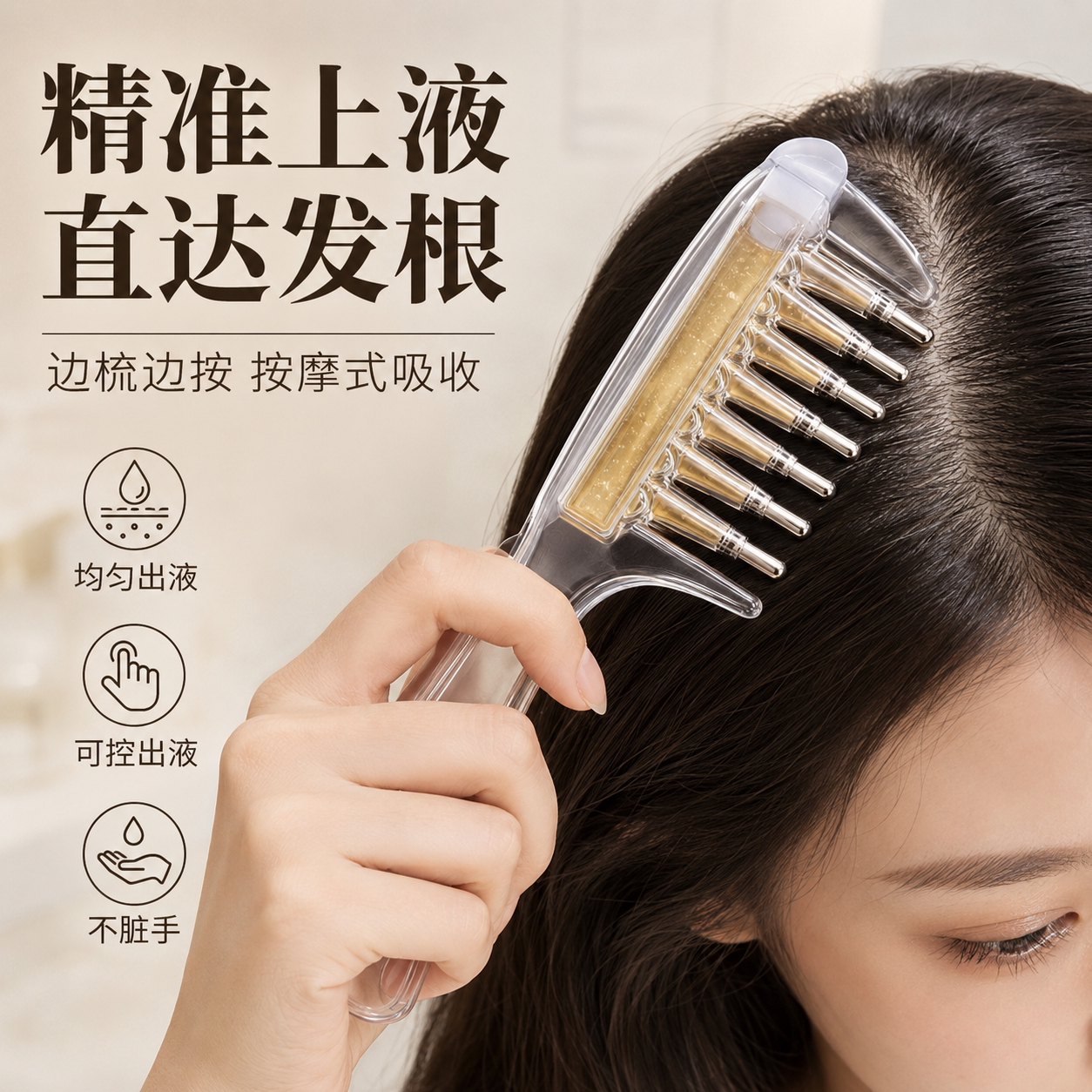 水晶导液梳养发梳米诺头皮上液器生发上药器精华液精油导入梳梳子