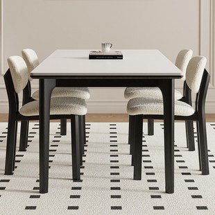 奶油中古风高端全托饭桌 德利丰实木岩板餐桌n家用小户型黑色法式