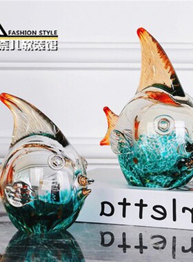 高端琉璃鱼亲嘴鱼现代家居客厅电视柜玄关柜酒柜软装饰品