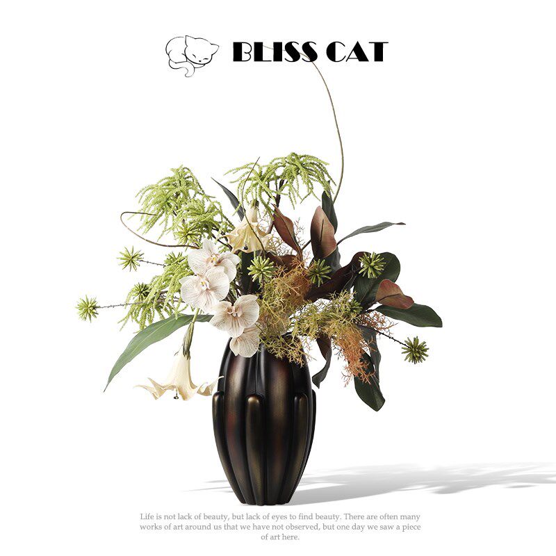 中古侘寂风树脂花瓣花瓶插花酒店售楼处茶几餐桌艺术花器花艺