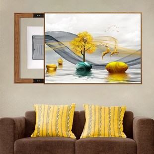 木纹电表箱装饰画免打孔简约客厅电表盒电闸箱遮挡配电箱挂画