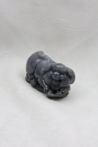 和田青花籽料如意猪挂件新疆天然玉石纯手工雕刻通用送礼物