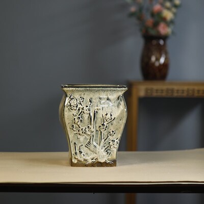 30#宜兴陶瓷紫砂花盆上釉花盆高度24cm口径20cm