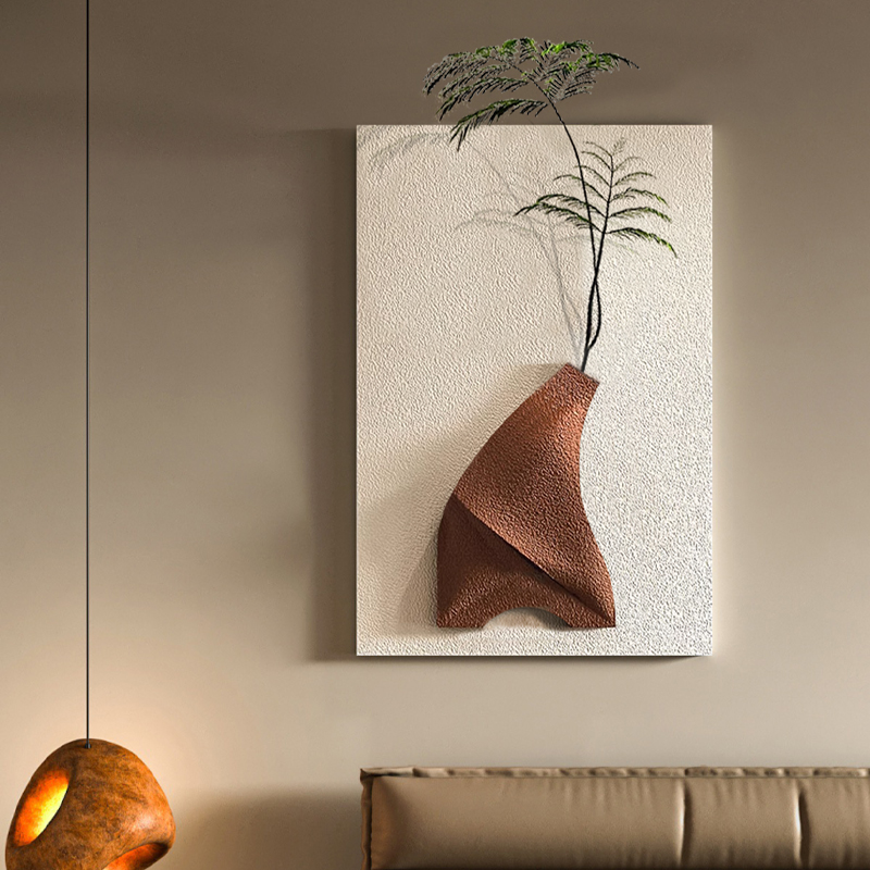 客厅壁画沙发背景墙高档次植物花卉砂岩装饰画R侘寂风气氛灯光挂图片