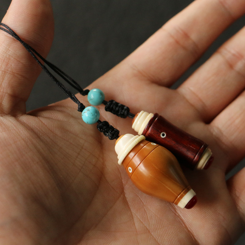 海派精工镶嵌作橄榄核小叶紫檀小号钥匙挂件囊把件把玩