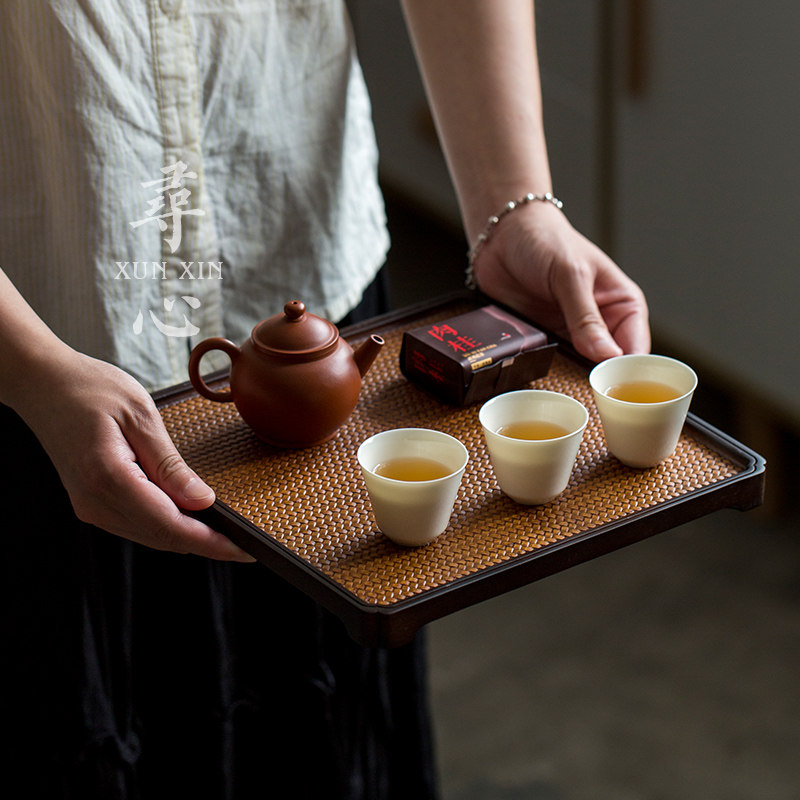 重竹奉茶盘竹编长方形干泡茶盘竹席面简约功夫圆形茶台茶托