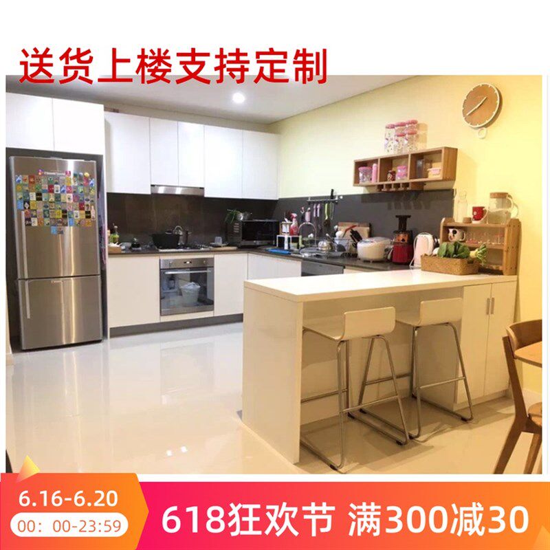 式厨房小吧台餐桌一体客餐厅多功能靠墙木柜现代简约