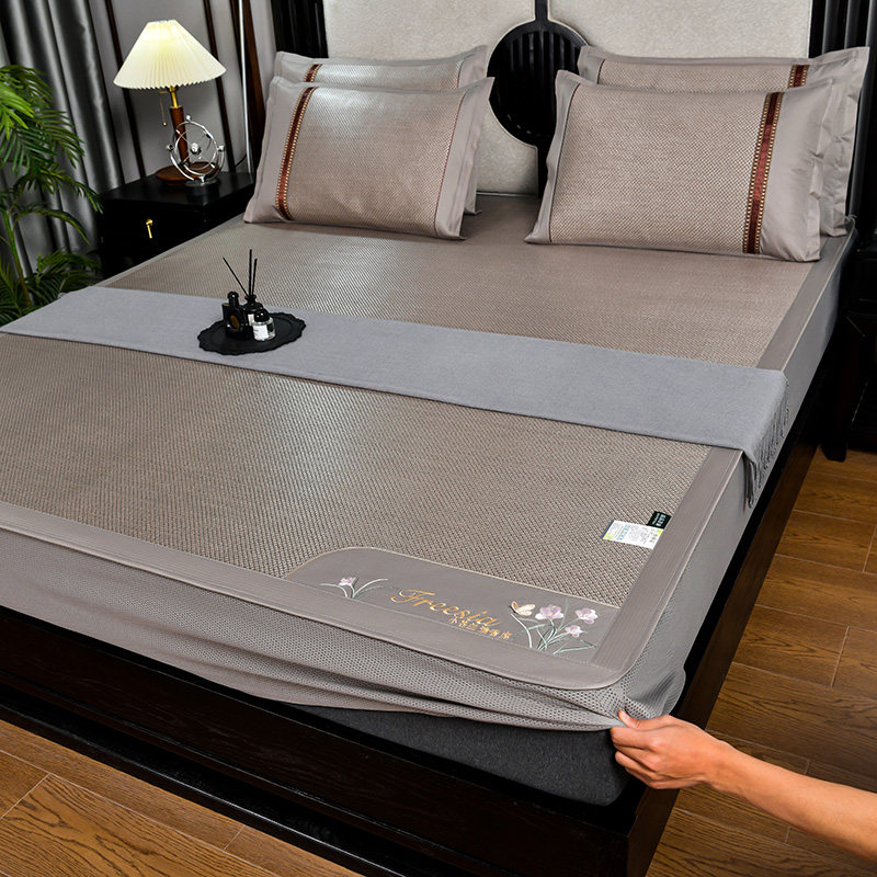 夏季绣花凉席冰丝席藤席草席双面席子床笠款三件套可水洗折叠,床上用品,藤席,淘宝优惠券,粉丝福利购,淘宝优惠卷