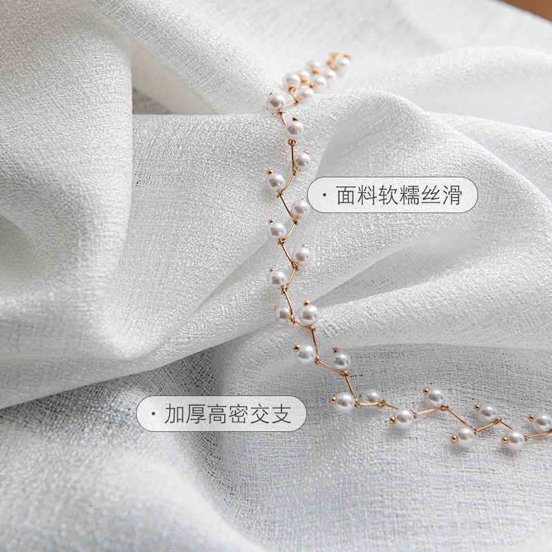 透光不透人白色加厚雪纺纱绣花纱窗帘纱帘阳台免打孔安装