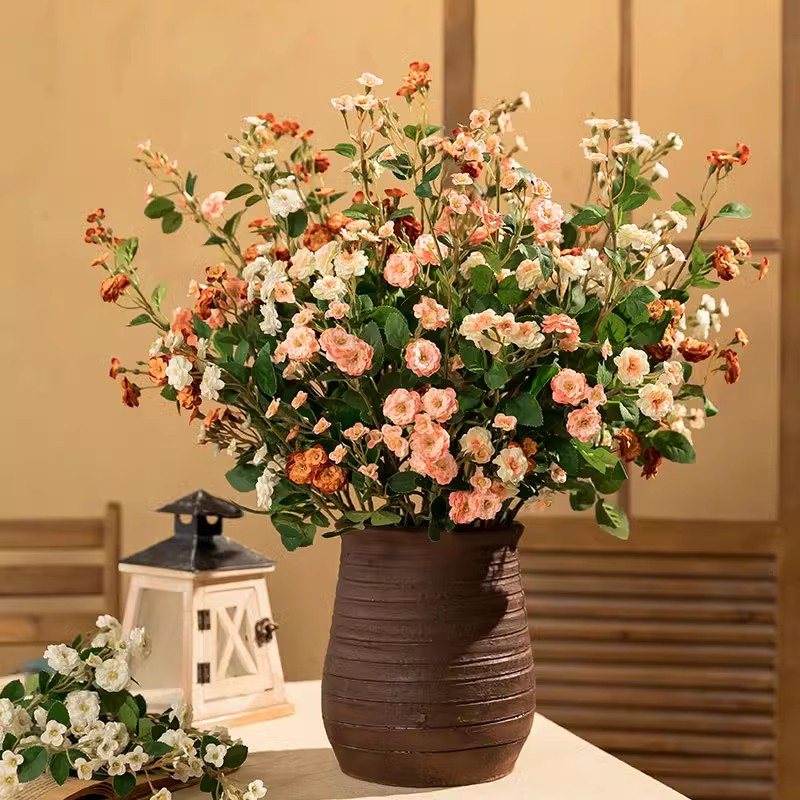 仿真花轻奢陶罐花瓶摆件客厅干花插花花艺复古玄关电视柜餐桌装饰