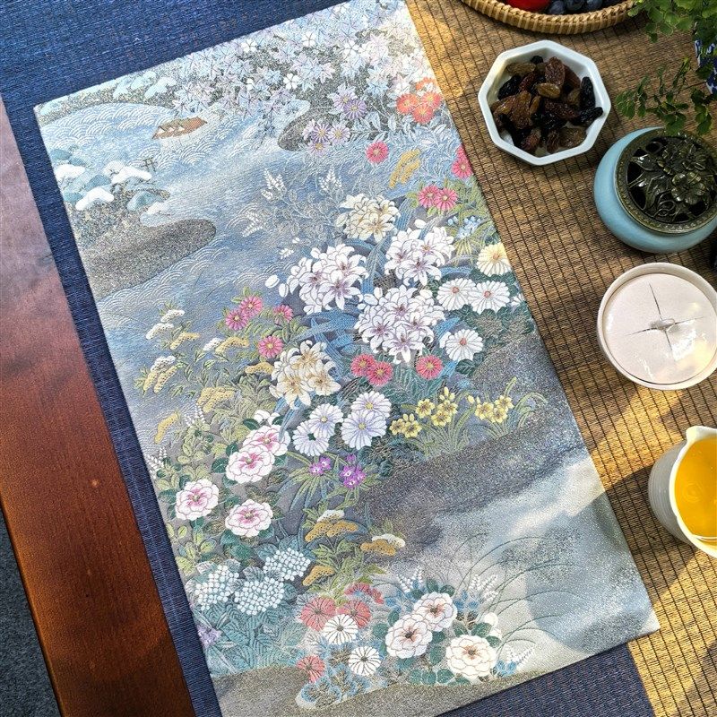 西阵织真丝茶席 织金茶艺桌旗 奢华风格茶垫