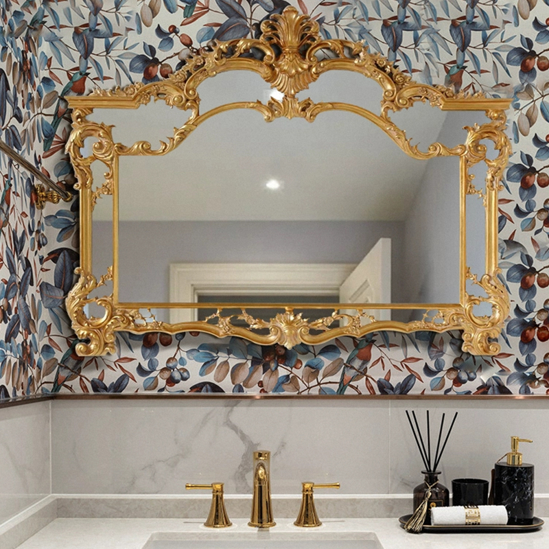 欧式复古浴室镜客厅背景墙法式巴洛克雕花艺术异形壁挂玄关壁炉镜