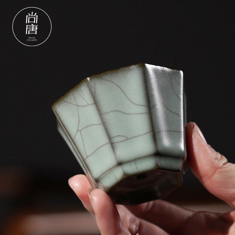 青瓷手工杯主人杯汝窑单杯子中式龙泉陶瓷茶具品茗杯哥窑开片可养