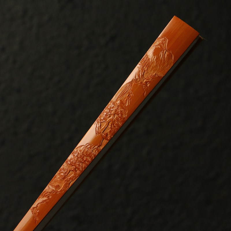 精品双面纯手工浅浮雕山水风光图老玉竹扇骨文玩竹雕折扇子王伟制