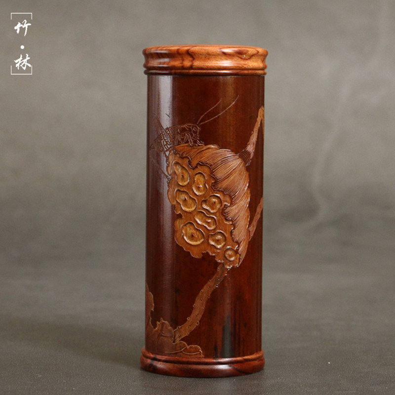 精品真宗广西百年拆房老煤竹茶叶罐纯手工雕刻莲蓬竹制茶叶筒茶仓