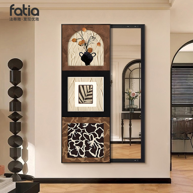 中古风玄关隐藏式全身镜可关闭推拉镜子装饰画挂墙穿衣镜壁挂挂画