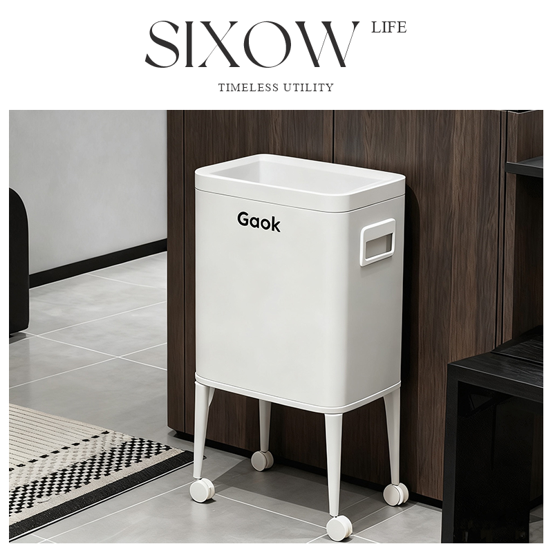 高脚厨房垃圾桶免弯腰不锈钢金属2025新款带滚轮可移动现代简约
