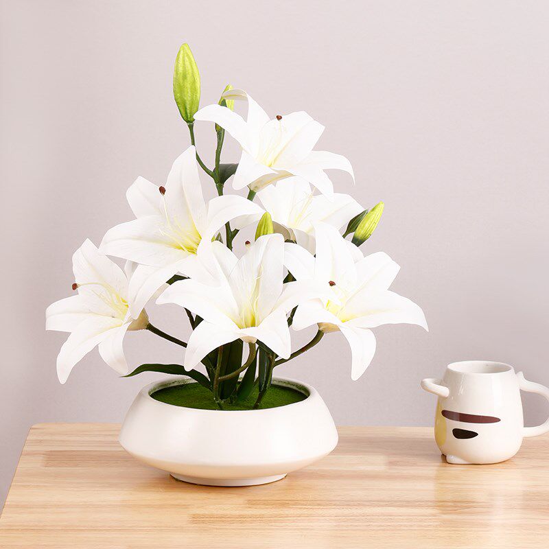 彷真百合花插花家居餐柜假花摆设花