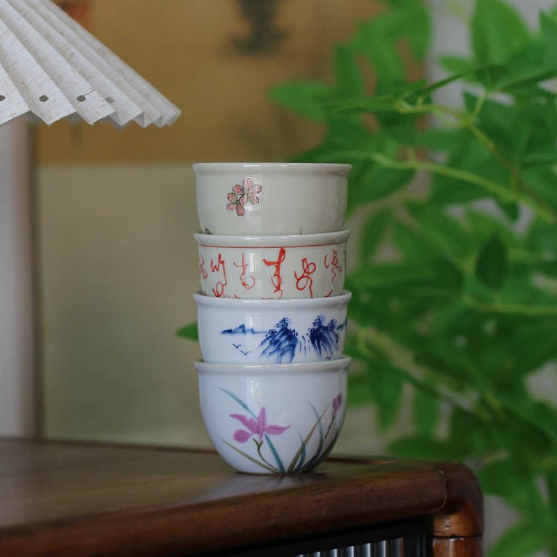 夏禾茶具釉下彩手绘单杯号个人喝茶盏复古缸杯