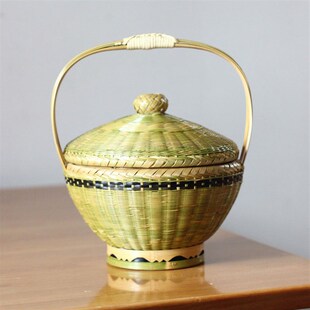 手工艺竹篮乡下老篾匠手工定圆形竹篮茶饼篮竹编提篮