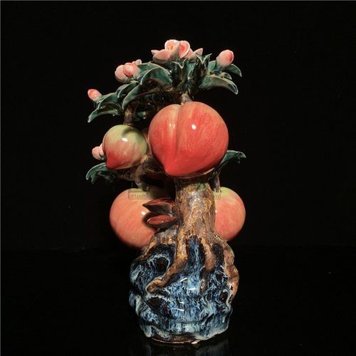 石湾公仔寿桃家居博古架饰品植物工艺品
