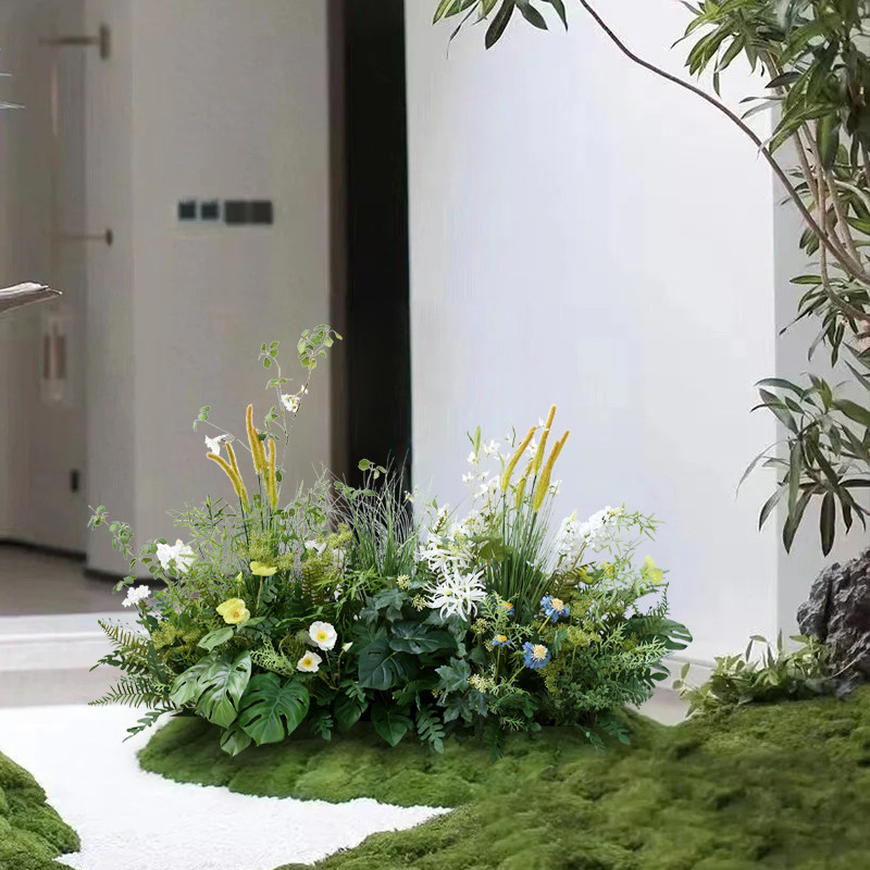 仿真植物造景花堆橱窗绿植景观室内室假园景墙角花槽软装花草