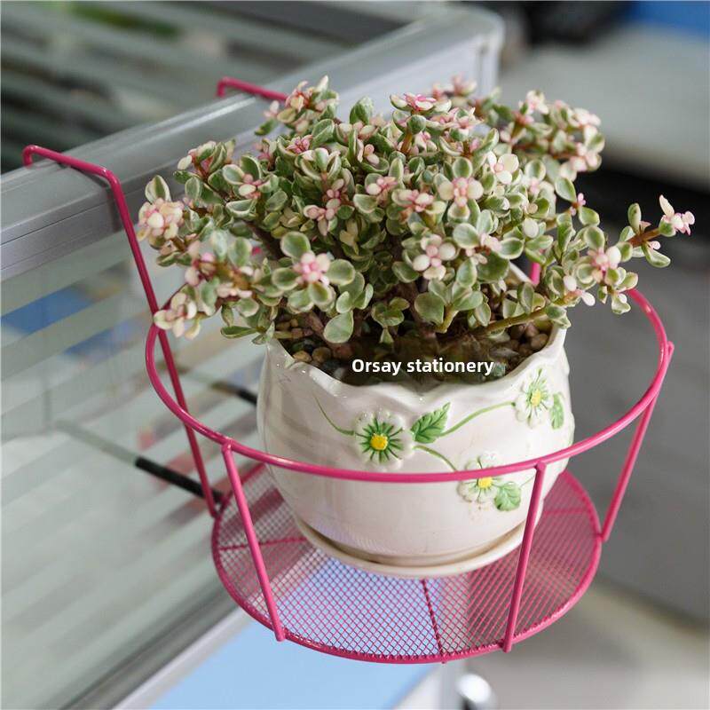 隔板置物架办公桌花架子悬挂栏杆挂钩式花盆架铁艺卡槽收纳花架