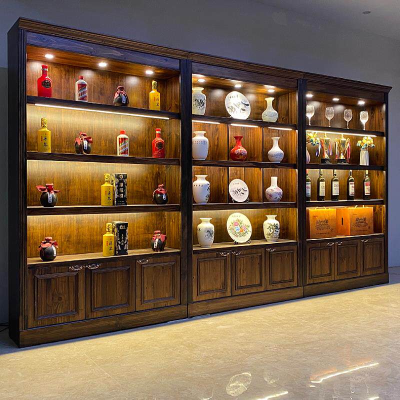 白酒柜商行展示柜特产干干货展示柜陶瓷茶叶产品柜覆古实木带灯货