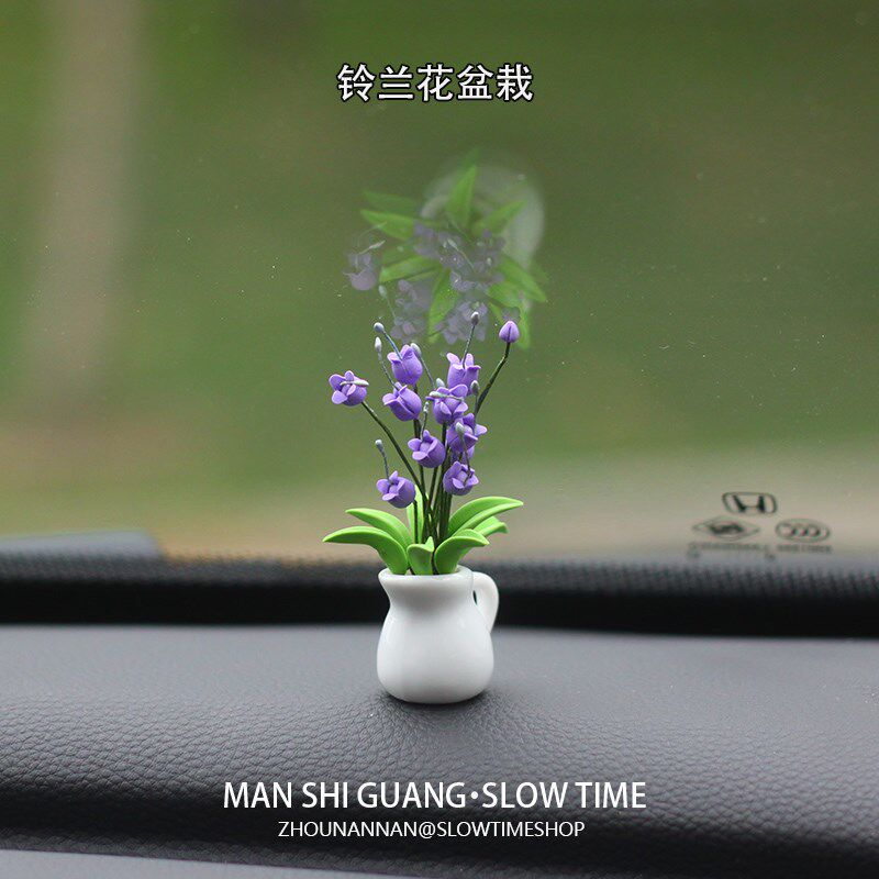 迷你仿真微缩盆栽车载中控台饰品软陶花植物盆栽家居