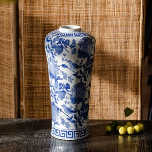 复古青花瓷花瓶摆件大号中式客厅玄关插花水培高级感装饰陶瓷花瓶