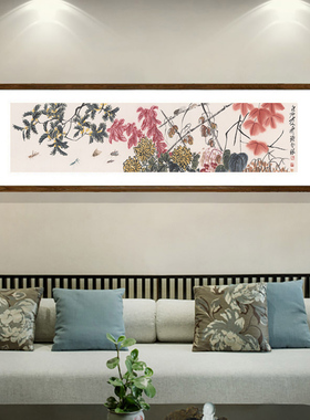 齐白石繁花似锦国画客厅背景墙装饰画书房卧室挂画办公室横版壁画