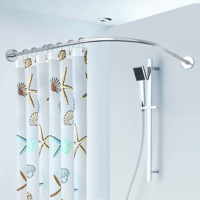 浴帘套装免打孔浴室弧形杆淋浴卫生间u型洗澡防水布L形隔断挂帘子